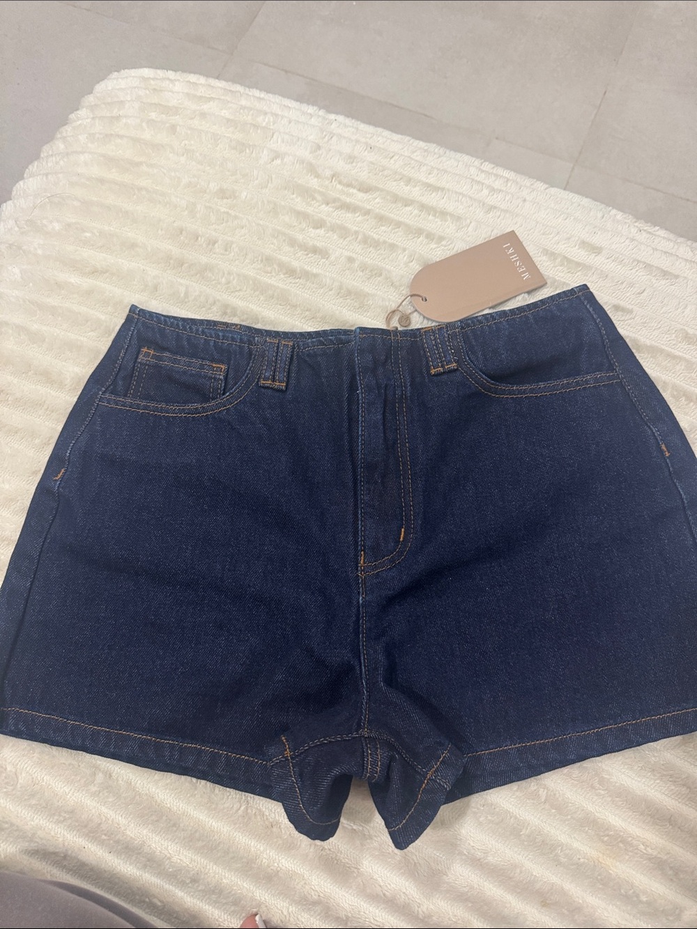 Meshki Dark Blue High-Rise Denim Shorts